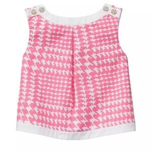 Janie and Jack Strawberry Pink Houndstooth 100% Cotton Top Girls Size 7